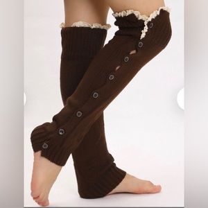 ❌SOLD❌ Brown Knit, button-up footless boot sock/ leg warmers with crochet trim